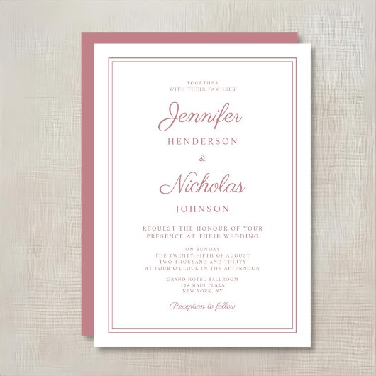 Invitation Mariage élégant moderne rose écriture cursive