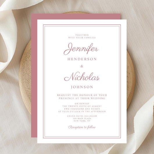 Invitation Mariage élégant moderne rose écriture cursive