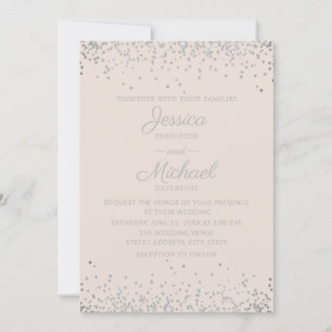 Invitation Mariage Élégant Moderne Rose et Paillettes Argenté