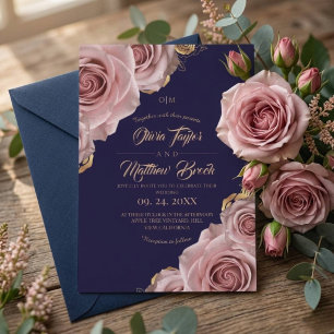 Invitation Mariage Élégant Moderne Rose Rougeoyant et Bleu Ro