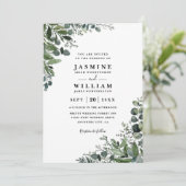 Invitation Mariage élégant moderne rustique Eucalyptus Code Q (Debout devant)