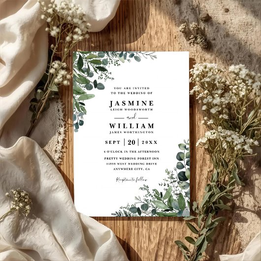 Invitation Mariage élégant moderne rustique Eucalyptus Code Q