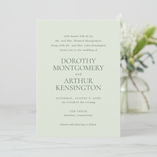 Invitation Mariage élégant moderne Sage Green (Debout devant)