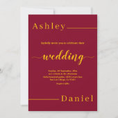 Invitation Mariage Élégant Moderne Simple Bourgogne Et Or (Devant)