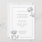 Invitation Mariage Élégant Moderne Simple Fleurs Noir Blanc (Devant)