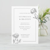 Invitation Mariage Élégant Moderne Simple Fleurs Noir Blanc (Debout devant)