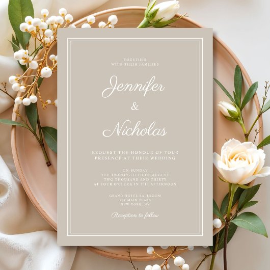 Invitation Mariage élégant moderne taupe script