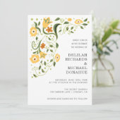 Invitation Mariage élégant moderne vert jaune floral (Debout devant)