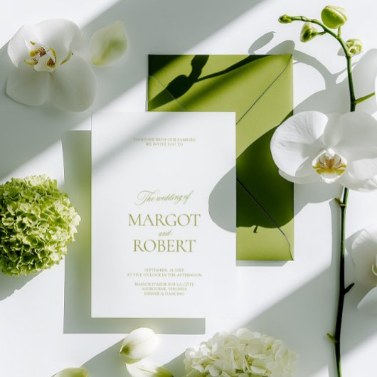 Invitation Mariage Élégant Moderne Vert Olive et Blanc