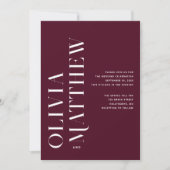 Invitation Mariage Élégant Moderne Vin Foncé | Photo + Code Q (Devant)