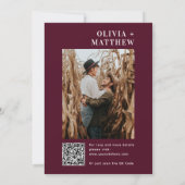 Invitation Mariage Élégant Moderne Vin Foncé | Photo + Code Q (Dos)