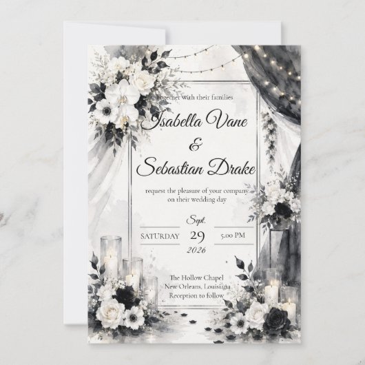 Invitation Mariage Élégant Monochrome (Devant)