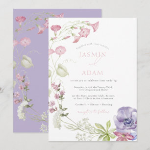 Invitation Mariage Élégant Monogramme aux Fleurs Sauvages