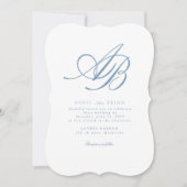 Invitation Mariage Élégant Monogramme Blanc Bleu (Devant)