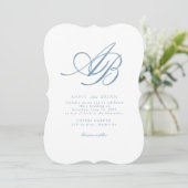 Invitation Mariage Élégant Monogramme Blanc Bleu (Debout devant)