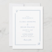 Invitation Mariage Élégant Monogramme Blanc Bordure Bleue (Devant)