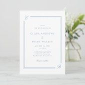 Invitation Mariage Élégant Monogramme Blanc Bordure Bleue (Debout devant)