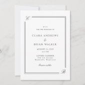 Invitation Mariage Élégant Monogramme Blanc Bordure Noire (Devant)