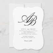 Invitation Mariage Élégant Monogramme Blanc Noir (Devant)