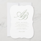 Invitation Mariage élégant Monogramme Blanc Vert (Devant)
