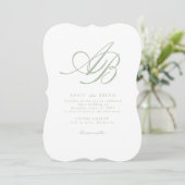 Invitation Mariage élégant Monogramme Blanc Vert (Debout devant)