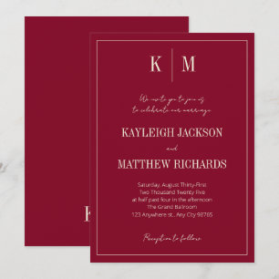 Invitation Mariage Élégant Monogramme Bourgogne Ivoire