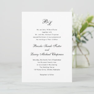 Invitation Mariage Élégant Monogramme Classique