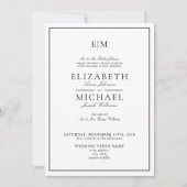 Invitation Mariage Élégant Monogramme Classique Blanc Noir (Devant)