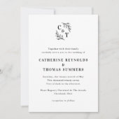 Invitation Mariage Élégant Monogramme Feuillage (Devant)