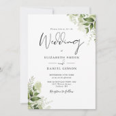 Invitation Mariage Élégant Monogramme Feuillage Végétal Rusti (Devant)