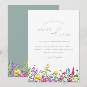 Invitation Mariage Élégant Monogramme Fleur des Champs Vert S