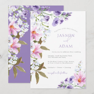 Invitation Mariage Élégant Monogramme Floral Lavande