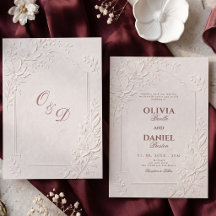 Mariage Élégant Monogramme Floral Neutre Embossé