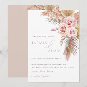 Invitation Mariage Élégant Monogramme Floral Rose