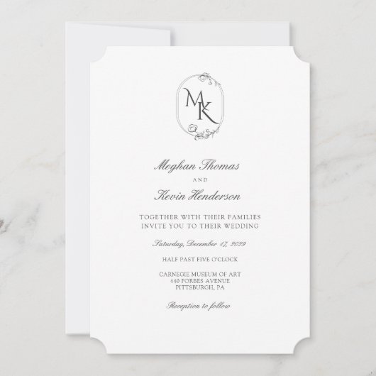Invitation Mariage Élégant Monogramme | Formel Classique (Devant)
