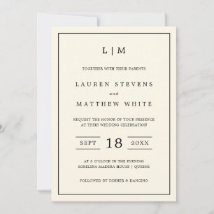 Invitation Mariage élégant monogramme jaune beurre moderne
