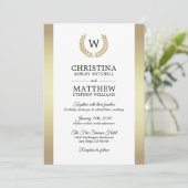 Invitation Mariage élégant monogramme laurier en or blanc (Debout devant)
