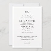 Invitation Mariage Élégant Monogramme Noir Blanc (Devant)