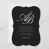 Invitation Mariage Élégant Monogramme Noir Blanc (Devant)