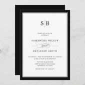 Invitation Mariage Élégant Monogramme Noir Et Blanc (Devant / Derrière)