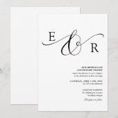 Invitation Mariage élégant monogramme noir et blanc Script (Devant / Derrière)