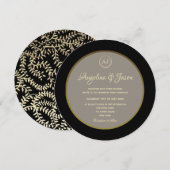 Invitation Mariage élégant Monogramme noir et or (Devant / Derrière)