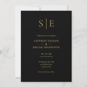 Invitation Mariage Élégant Monogramme Noir et Or (Devant)