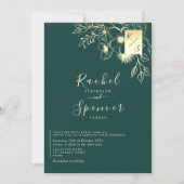 Invitation Mariage Élégant Monogramme Or Émeraude (Devant)