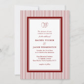 Invitation Mariage élégant monogramme rayé rouge foncé (Devant)