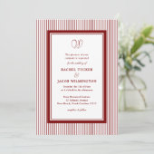 Invitation Mariage élégant monogramme rayé rouge foncé (Debout devant)