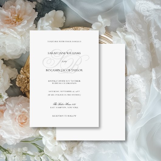 Invitation Mariage Élégant Monogramme Sarah Noir & Blanc