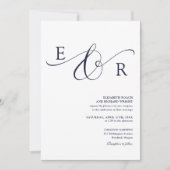 Invitation Mariage Élégant Monogramme Script Bleu Nuit (Devant)