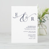 Invitation Mariage Élégant Monogramme Script Bleu Nuit (Debout devant)