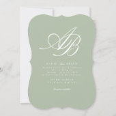 Invitation Mariage élégant Monogramme Vert Blanc (Devant)